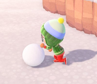 Rolling a snowball in Animal Crossing